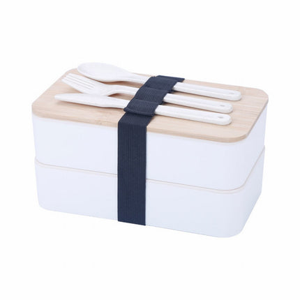 JWDX Tableware Clearance, Box Lunch Box Japanese 2 Layer Food Container with Cutlery Spoon and Fork Divided Salad Box for Men and Women WH2.