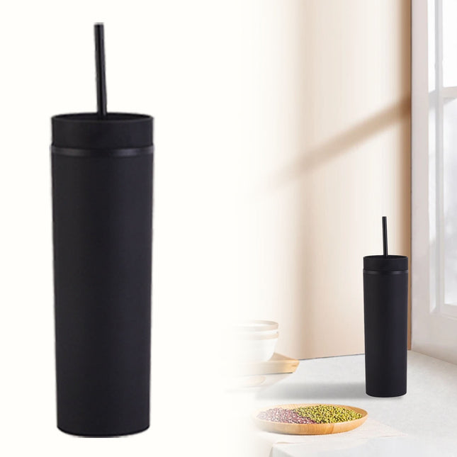 JWDX Glass and Bottle Clearance, 16Oz Tumbler with Lid and Plastic Water Coffee Tumbler Cup Water Bottle Slim Double Wall Reusable Plastic Tumbler Cups Travel Mug Coffee Cup 450Ml BKA.