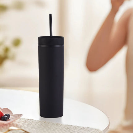 JWDX Glass and Bottle Clearance, 16Oz Tumbler with Lid and Plastic Water Coffee Tumbler Cup Water Bottle Slim Double Wall Reusable Plastic Tumbler Cups Travel Mug Coffee Cup 450Ml BKA.