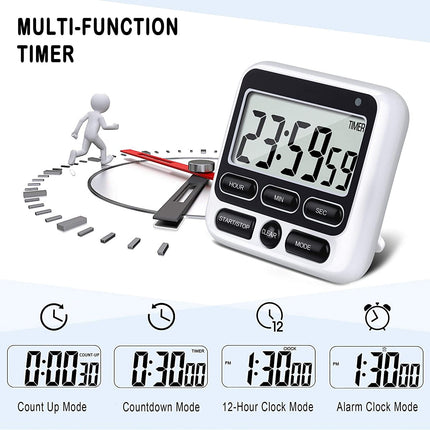Digital Countdown Kitchen Timer -Count Up Down Magnetic Timer Clock for Cooking Baking Gym Students Black.