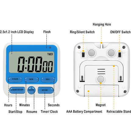 Digital Countdown Kitchen Timer -Count Up Down Magnetic Timer Clock for Cooking Baking Gym Students Blue.