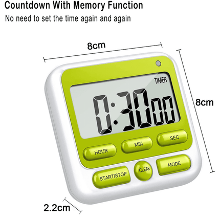 Digital Countdown Kitchen Timer -Count Up Down Magnetic Timer Clock for Cooking Baking Gym Students Green.