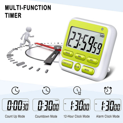 Digital Countdown Kitchen Timer -Count Up Down Magnetic Timer Clock for Cooking Baking Gym Students Green.