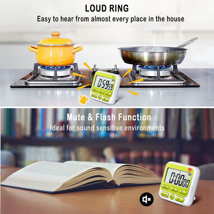 Digital Countdown Kitchen Timer -Count Up Down Magnetic Timer Clock for Cooking Baking Gym Students Green.