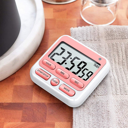 Digital Countdown Kitchen Timer -Count Up Down Magnetic Timer Clock for Cooking Baking Gym Students Pink.
