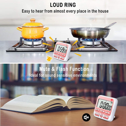 Digital Countdown Kitchen Timer -Count Up Down Magnetic Timer Clock for Cooking Baking Gym Students Pink.