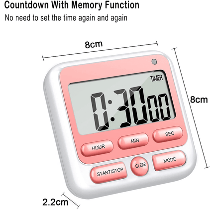 Digital Countdown Kitchen Timer -Count Up Down Magnetic Timer Clock for Cooking Baking Gym Students Pink.