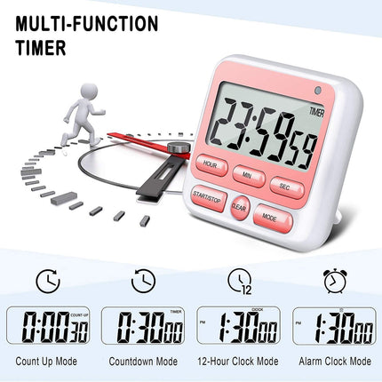 Digital Countdown Kitchen Timer -Count Up Down Magnetic Timer Clock for Cooking Baking Gym Students Pink.