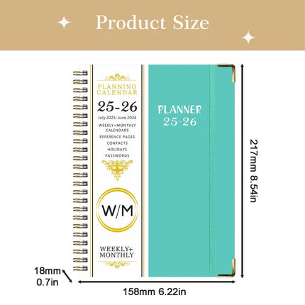 Summer Deal！ Yxwen 25.7-26.6 Years English Notepad A5 2025.7 to 2026.6 Planner – Weekly ＆ Monthly Planner Fromfrom July 2025 to 2026 Daily and Monthly Planner Notebook One Size Mint Green.