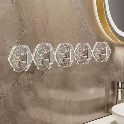 JWDX, Wall Mount Hooks Hexagon Adhesive Hooks with Water Design No Drill Wall Hanging Storage Rack Damage Sticky Hooks for Kitchen Bathroom Towel Hanging(5Pc) One Size Gold.
