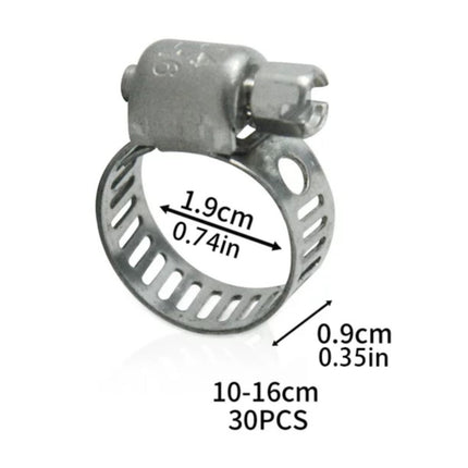 30Pc 304 Stainless Steel Beautiful Throat Clamp (Hand-Made 30Pc 304 10-16Mm Throat Clamp) JWDX, 30 Pack Hose Clamps Stainless Steel Clamps Worm Gear Hose Clamp Miniature Powerseal Kit One Size Silver.