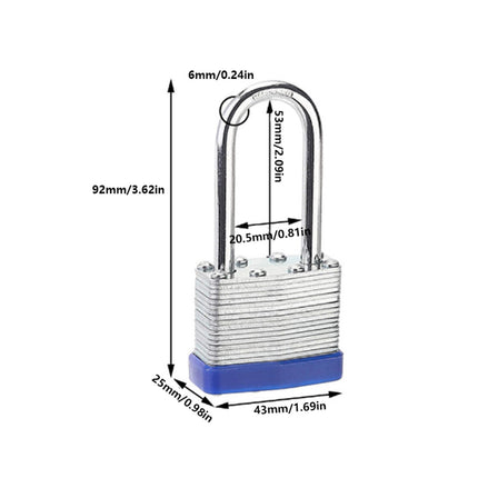 40Mm Thousand Layer Lock 2Pc 2X Dust Lock Laminated Key Lock 2 Same Key Padlocks Long 2 Pack JWDX One Size Silver.