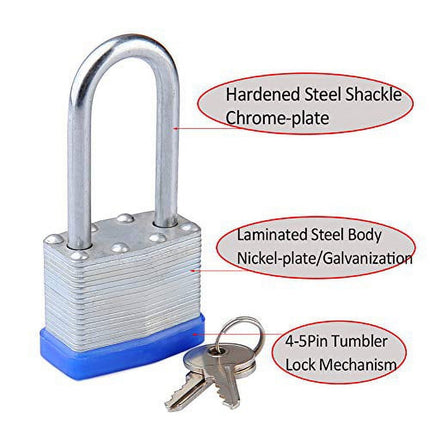 40Mm Thousand Layer Lock 2Pc 2X Dust Lock Laminated Key Lock 2 Same Key Padlocks Long 2 Pack JWDX One Size Silver.