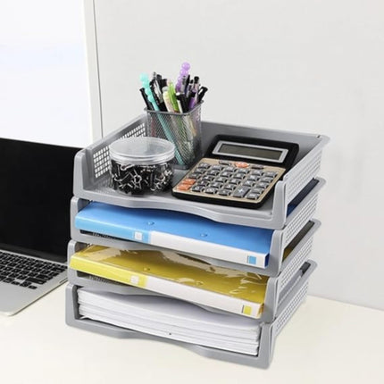 JWDX Hot Clearance! File Box Desktop Document Organizer Stackable Laminated Plastic Papers Rack Storage Tray for Home, 1 Stackable File Storage Rack Vertical Model One Size Grey.