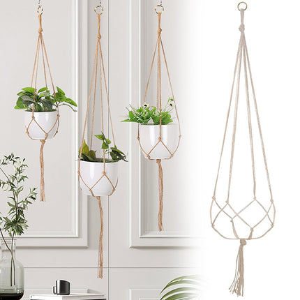 LGCASL Plant Hanger Flower Pot Plant Holder for Indoor Outdoor Decorations,Indoor Hanging Planter Holder, Hanging Baskets for Plant, 1X Hanging Basket Net Bag Brown Plant Hangers White.