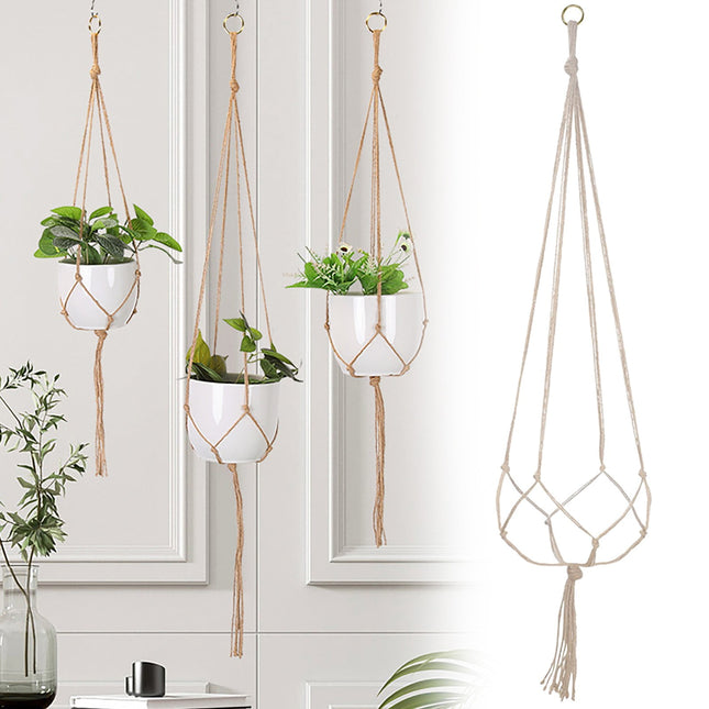 LGCASL Plant Hanger Flower Pot Plant Holder for Indoor Outdoor Decorations,Indoor Hanging Planter Holder, Hanging Baskets for Plant, 1X Hanging Basket Net Bag Brown Plant Hangers White.