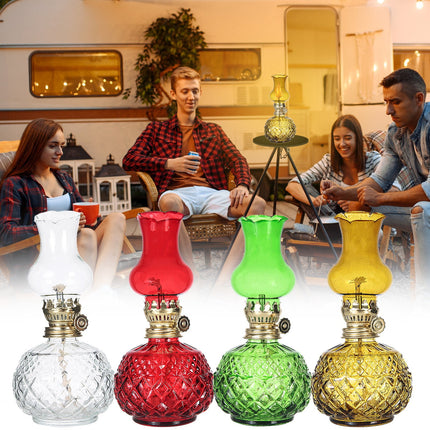 LGCASL Glass Kerosene Indoor Retro Classic Burning Lights Oil Lamp for Home Bedroom Table Decorations Emergency Use, 1*Glass Lamp Glazed Lamp, Clear One Size Glazed lamp, red.