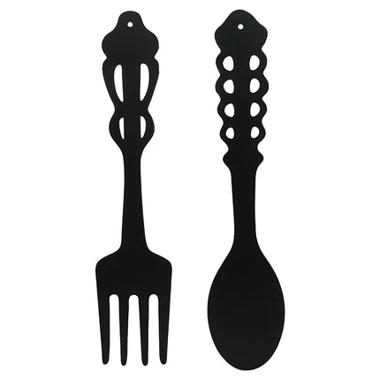 LGCASL Metal Fork Spoon Wall Decor Hanging Sculpture Farmhouse Wall Decor for Kitchen, Two-Piece Wall Sticker Set Wrought iron wall decoration Black.