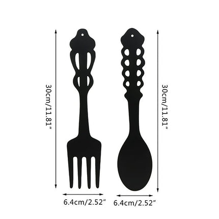 LGCASL Metal Fork Spoon Wall Decor Hanging Sculpture Farmhouse Wall Decor for Kitchen, Two-Piece Wall Sticker Set Wrought iron wall decoration Black.