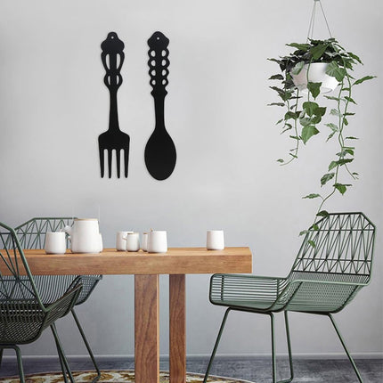 LGCASL Metal Fork Spoon Wall Decor Hanging Sculpture Farmhouse Wall Decor for Kitchen, Two-Piece Wall Sticker Set Wrought iron wall decoration Black.