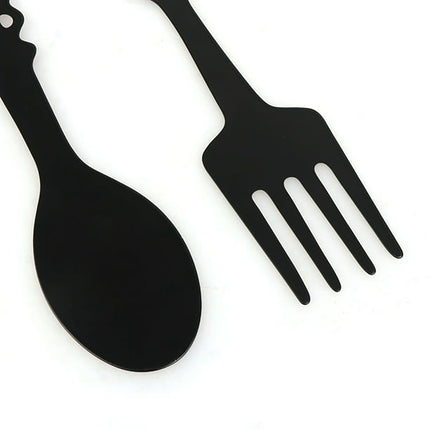 LGCASL Metal Fork Spoon Wall Decor Hanging Sculpture Farmhouse Wall Decor for Kitchen, Two-Piece Wall Sticker Set Wrought iron wall decoration Black.