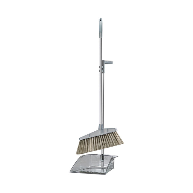 Grrvtrz Broomstick and Dustpan Set Long Adjustable Handle and Dustpan Combo for Sweeping Pet Hair From Home Office Kitchen Hall Floors Indoor and Outdoor Cleaning,Sweeping,Cleaning Supplies 12.2*11.42*3.74 Gray.