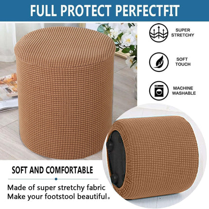 1 Sofa Cover Cover Slipcover Round Foot Stool Cover Footstool Cover Footrest Ottoman Foot Pouffe Protector with Elastic Bottom Washable One Size Coffee.