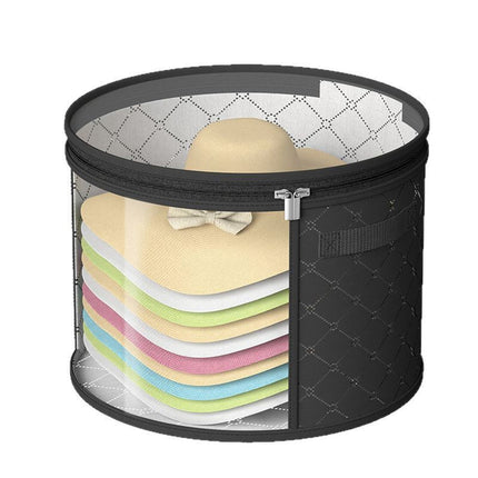 Hat Storage Bag*1 Foldable Hat Storage Bucket with Lid Large Capacity Cap Organizer for Home Perfect for Baseball Caps and Miscellaneous Items One Size Black.