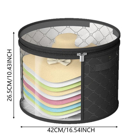 Hat Storage Bag*1 Foldable Hat Storage Bucket with Lid Large Capacity Cap Organizer for Home Perfect for Baseball Caps and Miscellaneous Items One Size Black.
