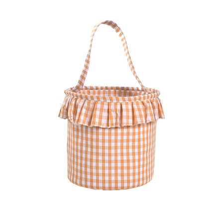 Small Wall-Mounted Kitchen Storage Basket, Hanging Storage Wicker Baskets Wall Mounted Woven Hanging Basket Wicker Small Basket with Handle Wicker Basket with Handle Small Basket Organizer Light Orange and White Checkered Easter Canvas Egg Basket.