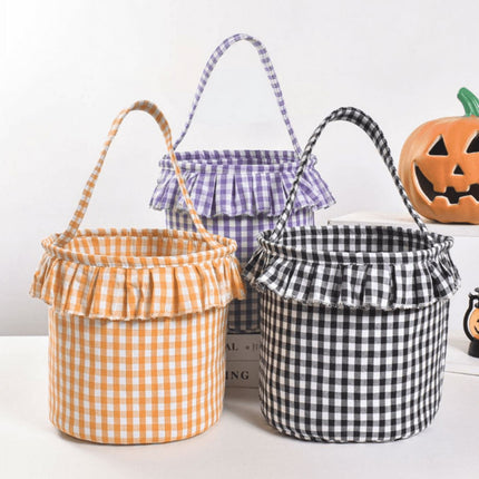 Small Wall-Mounted Kitchen Storage Basket, Hanging Storage Wicker Baskets Wall Mounted Woven Hanging Basket Wicker Small Basket with Handle Wicker Basket with Handle Small Basket Organizer Light Orange and White Checkered Easter Canvas Egg Basket.