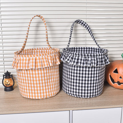 Small Wall-Mounted Kitchen Storage Basket, Hanging Storage Wicker Baskets Wall Mounted Woven Hanging Basket Wicker Small Basket with Handle Wicker Basket with Handle Small Basket Organizer Light Orange and White Checkered Easter Canvas Egg Basket.