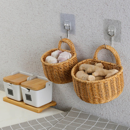 Small Wall-Mounted Kitchen Storage Basket, Hanging Storage Wicker Baskets Wall Mounted Woven Hanging Basket Wicker Small Basket with Handle Wicker Basket with Handle Small Basket Organizer small wall-mounted kitchen storage basket Khaki.