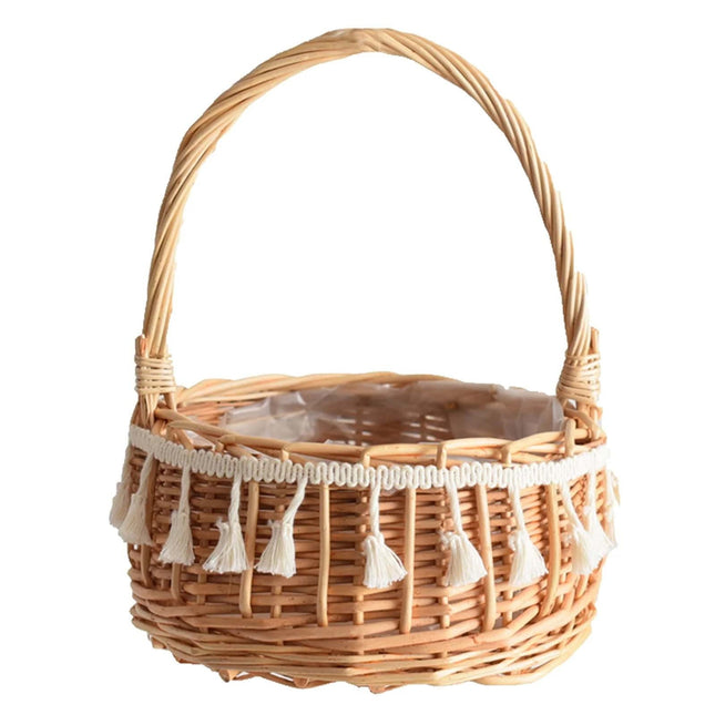 Small Wall-Mounted Kitchen Storage Basket, Hanging Storage Wicker Baskets Wall Mounted Woven Hanging Basket Wicker Small Basket with Handle Wicker Basket with Handle Small Basket Organizer S Wedding basket with tassels.