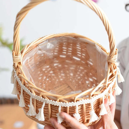 Small Wall-Mounted Kitchen Storage Basket, Hanging Storage Wicker Baskets Wall Mounted Woven Hanging Basket Wicker Small Basket with Handle Wicker Basket with Handle Small Basket Organizer L Wedding basket with tassels.