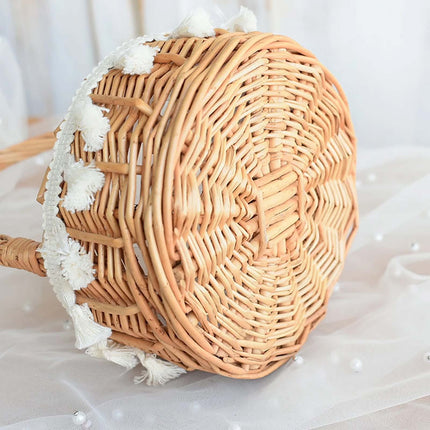 Small Wall-Mounted Kitchen Storage Basket, Hanging Storage Wicker Baskets Wall Mounted Woven Hanging Basket Wicker Small Basket with Handle Wicker Basket with Handle Small Basket Organizer L Wedding basket with tassels.