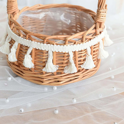 Small Wall-Mounted Kitchen Storage Basket, Hanging Storage Wicker Baskets Wall Mounted Woven Hanging Basket Wicker Small Basket with Handle Wicker Basket with Handle Small Basket Organizer L Wedding basket with tassels.