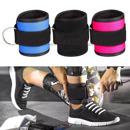 Weight Lifting Ankle D-Ring Strap Pulley Cable Kickbacks Attachment Gym Leg Black/Blue/Rose Red.