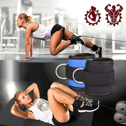 Weight Lifting Ankle D-Ring Strap Pulley Cable Kickbacks Attachment Gym Leg Black/Blue/Rose Red.