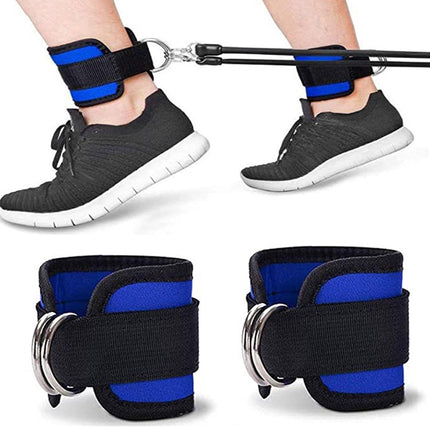Weight Lifting Ankle D-Ring Strap Pulley Cable Kickbacks Attachment Gym Leg Black/Blue/Rose Red.