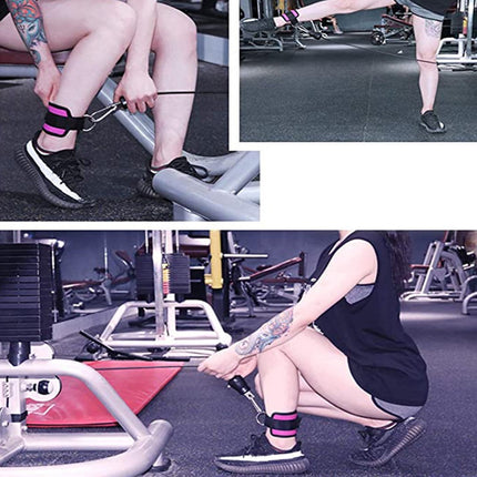 Weight Lifting Ankle D-Ring Strap Pulley Cable Kickbacks Attachment Gym Leg Black/Blue/Rose Red.
