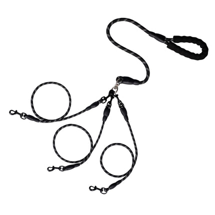 LGCASL 3 Dog Leash No Tangle, Heavy Duty Multiple Dog Lead Shock Absorbing Bungee, Triple Bungee Leash, Reflective Dog Leash Free Multi Pet Walking Rope with Detachable Black.