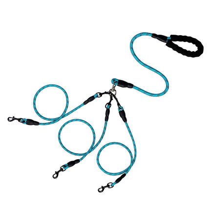 LGCASL 3 Dog Leash No Tangle, Heavy Duty Multiple Dog Lead Shock Absorbing Bungee, Triple Bungee Leash, Reflective Dog Leash Free Multi Pet Walking Rope with Detachable, Black Blue.
