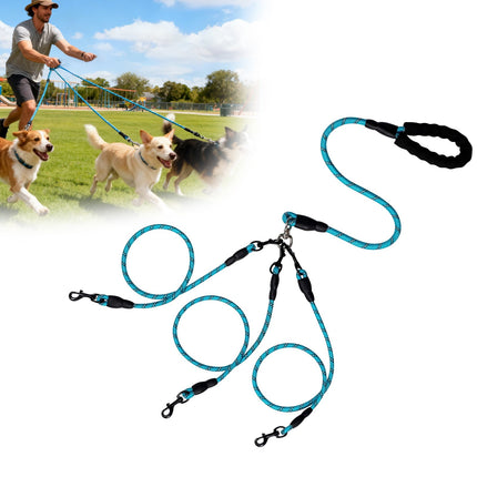 LGCASL 3 Dog Leash No Tangle, Heavy Duty Multiple Dog Lead Shock Absorbing Bungee, Triple Bungee Leash, Reflective Dog Leash Free Multi Pet Walking Rope with Detachable, Black Blue.