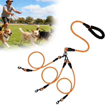 LGCASL 3 Dog Leash No Tangle, Heavy Duty Multiple Dog Lead Shock Absorbing Bungee, Triple Bungee Leash, Reflective Dog Leash Free Multi Pet Walking Rope with Detachable, Black Yellow.