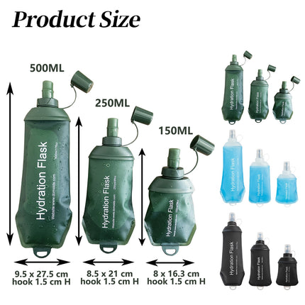 150ml Soft Flask,Light Tpu Foldable Soft Water Bottle Leak Proof Hydration Flask,Soft Water Bottle Running for Running Hiking Cycling Camping Portable Travel Sports Water Bag Easy to Carry S(150ml) Army Green.