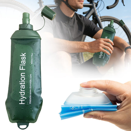 150ml Soft Flask,Light Tpu Foldable Soft Water Bottle Leak Proof Hydration Flask,Soft Water Bottle Running for Running Hiking Cycling Camping Portable Travel Sports Water Bag Easy to Carry L(500ml) Army Green.