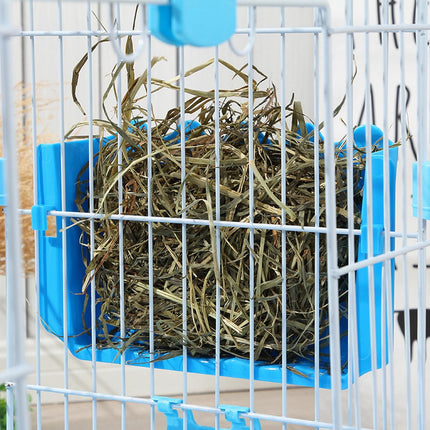 LGCASL Hanging Hay Dispenser for Pet Rabbits, Rabbit Feeder Small Animal Hay Bowl Hay Holder Large Capacity Feeder for Bunny Pig Light Blue.