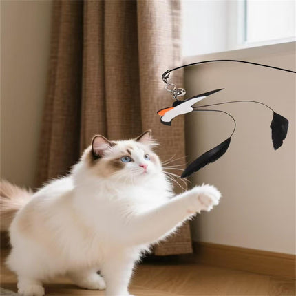 LGCASL Pet Chew Toys Clearance! Teasing Stick Replaces the Head Swallow Model Retractable Teasing Artifact with Bell Interactive Toy Black.