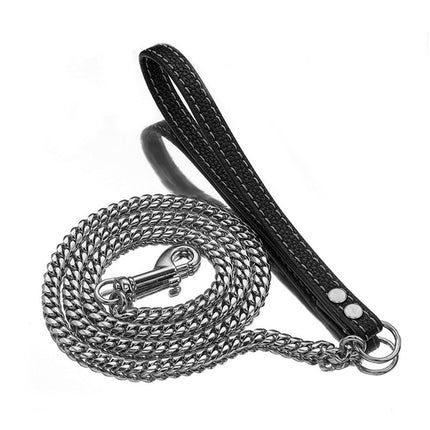 LGCASL Traction Leash Leather Strong Metal Stainless Pet Chain for Dog Black.